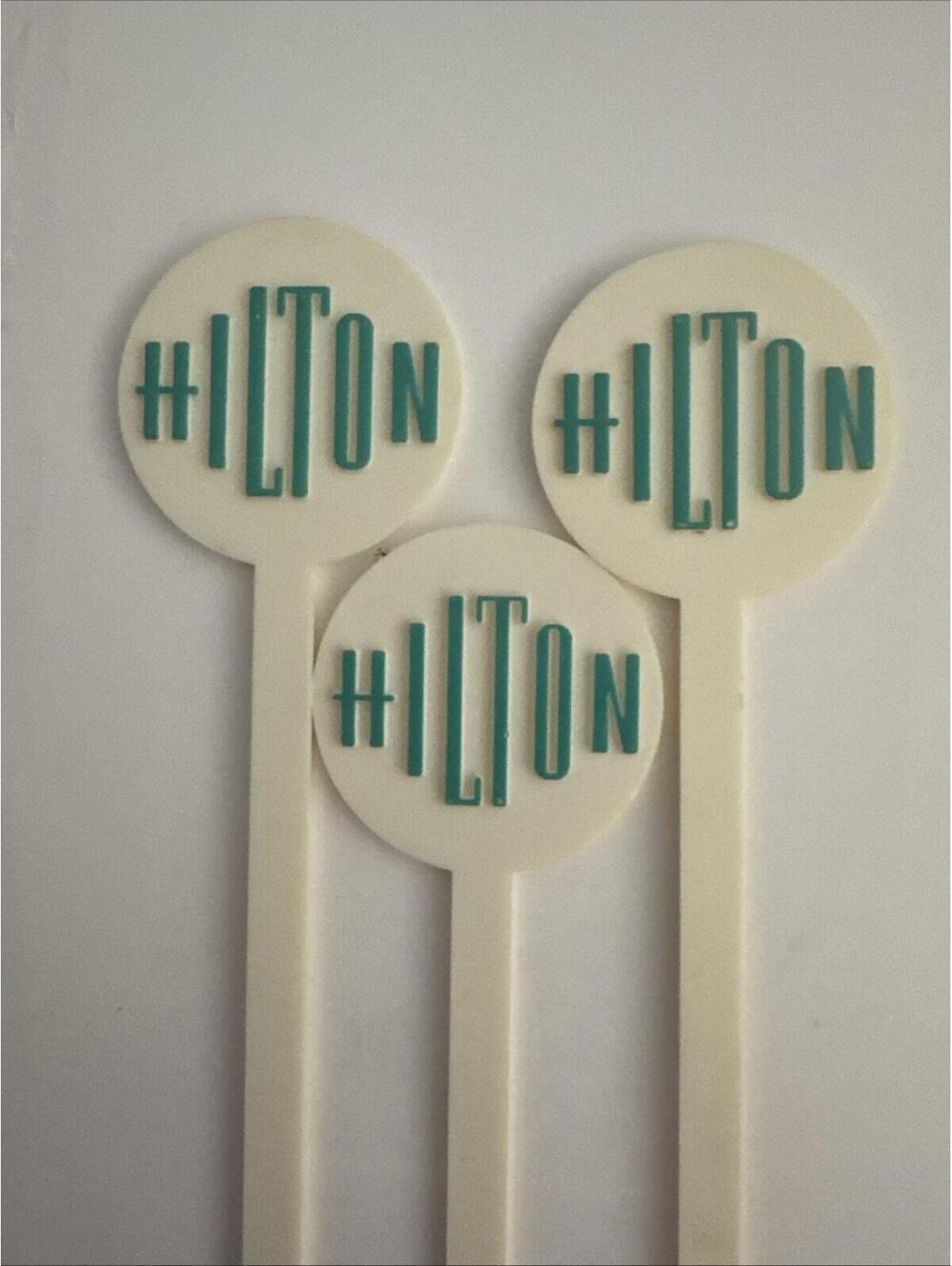 Vintage Hilton Drink Stirrers Swizzle Sticks Teal And White Three